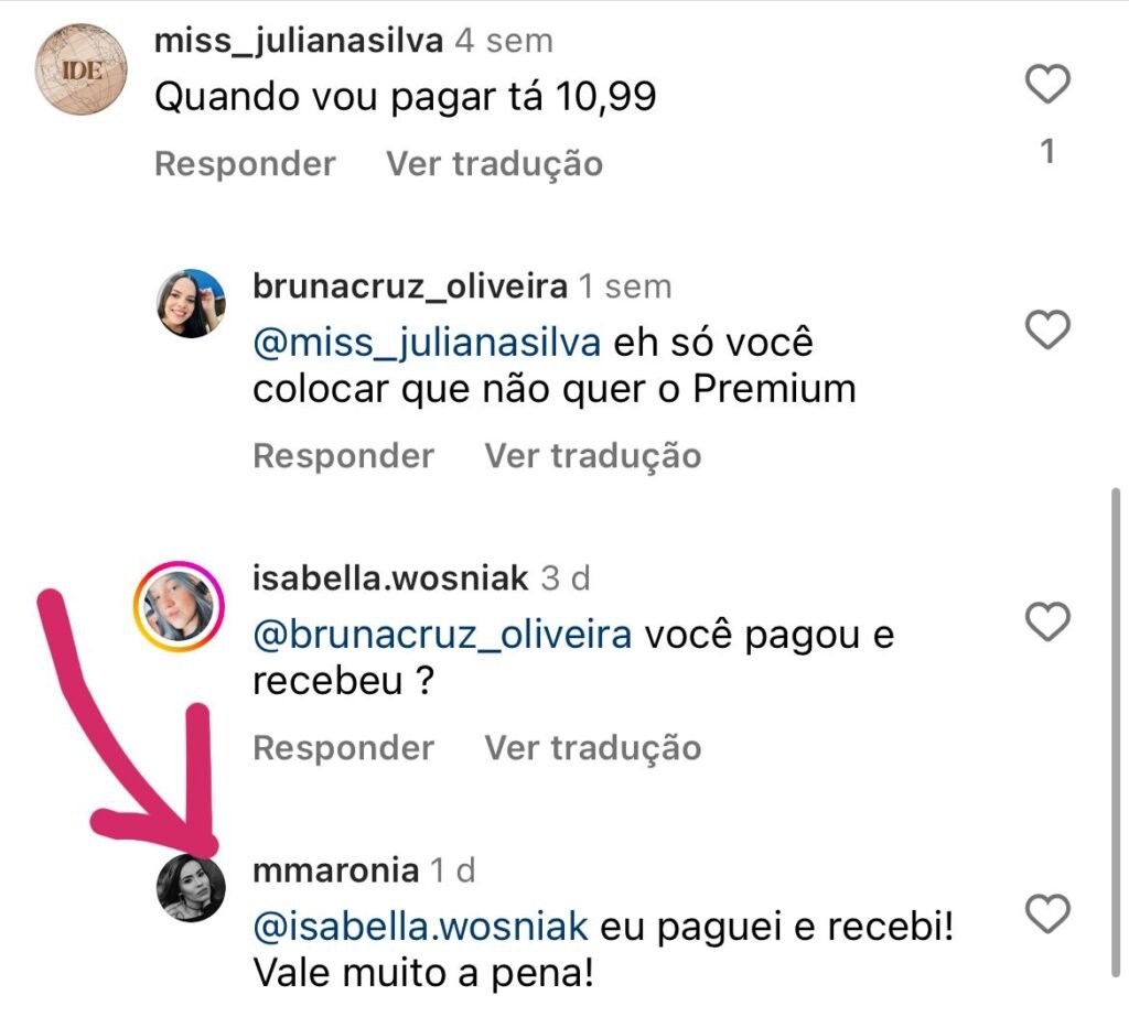 Depoimento de cliente que recebeu o pack