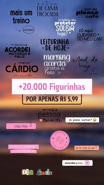 Amostra real do pack com dezenas de figurinhas para rotina, treino e Stories